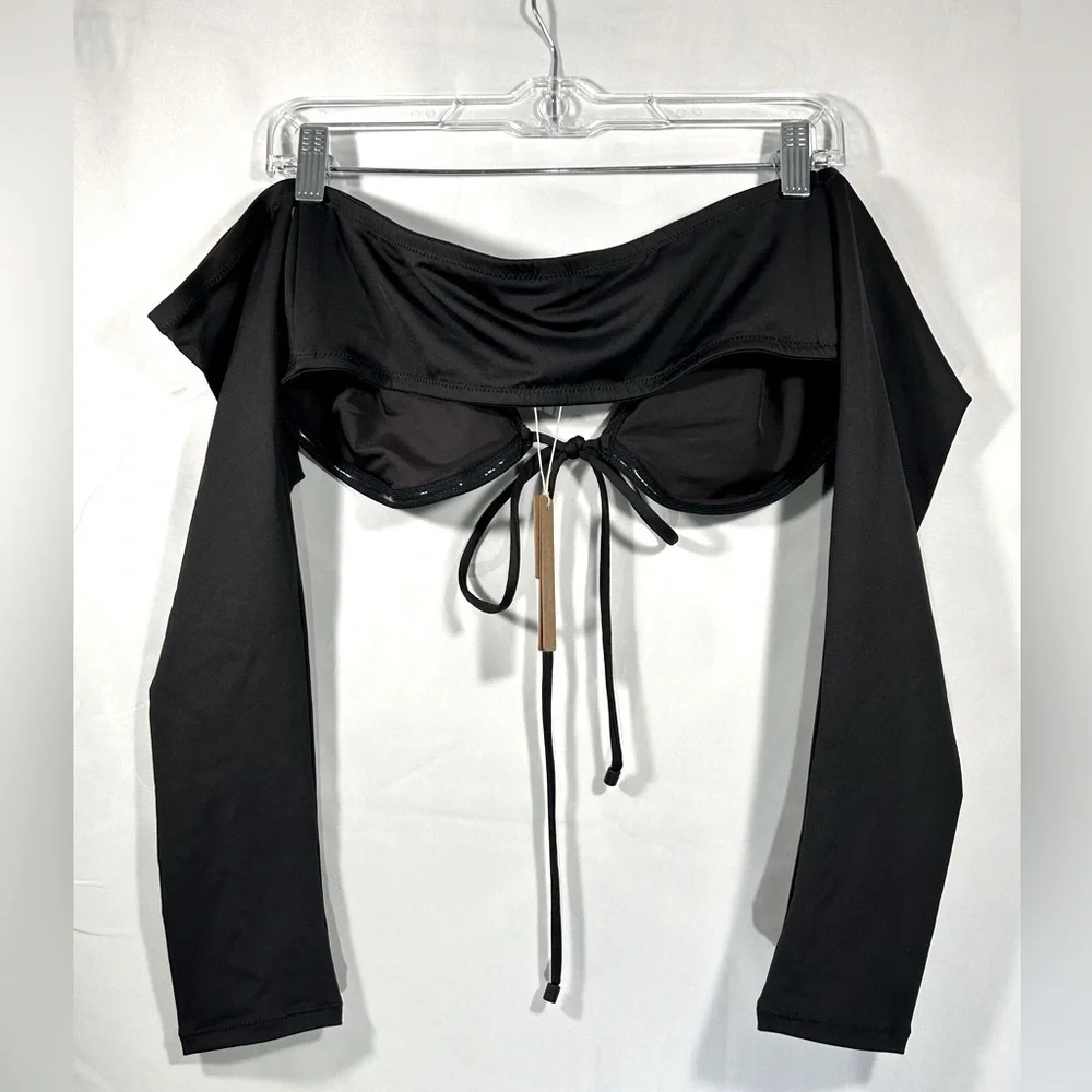Skims Long Sleeve Off the Shoulder Bikini Top Womens Swimwear Size Large Onyx